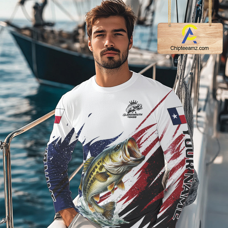 Custom Texas Flag Bass Fishing Shirts, Texas Bass Fishing Shirts Long Sleeve For Team NHT602