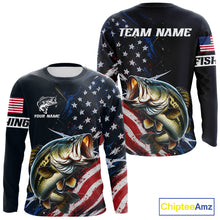 Load image into Gallery viewer, Bass Fishing Shirt Long Sleeve USA Flag, Custom Name Jersey