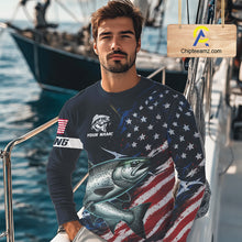 Load image into Gallery viewer, Chinook Salmon Fishing Shirts Long Sleeve American USA Flag Camo, Fishing Jersey For Men NHT961