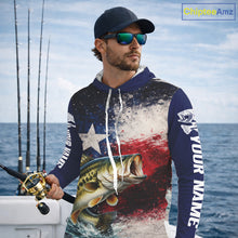 Load image into Gallery viewer, Personalized Bass Custom Texas Flag Performance Fishing Shirts, Bass Hooded  Fishing Shirts Long Sleeve For Men NHT607