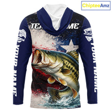 Load image into Gallery viewer, Personalized Bass Custom Texas Flag Performance Fishing Shirts, Bass Hooded  Fishing Shirts Long Sleeve For Men NHT607