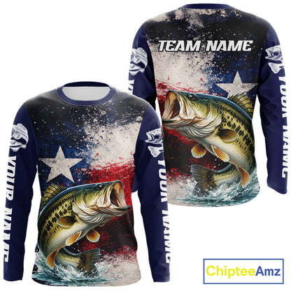Personalized Bass Custom Texas Flag Performance Fishing Shirts, Bass Fishing Shirts Long Sleeve For Men NHT607