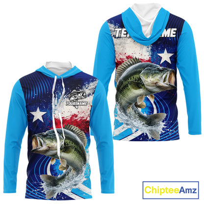 Largemouth Bass Fishing Shirts Long Sleeve Hooded Texas Flag Custom Name Team Name, Fishing Gift NHT608