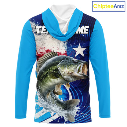 Largemouth Bass Fishing Shirts Long Sleeve Hooded Texas Flag Custom Name Team Name, Fishing Gift NHT608