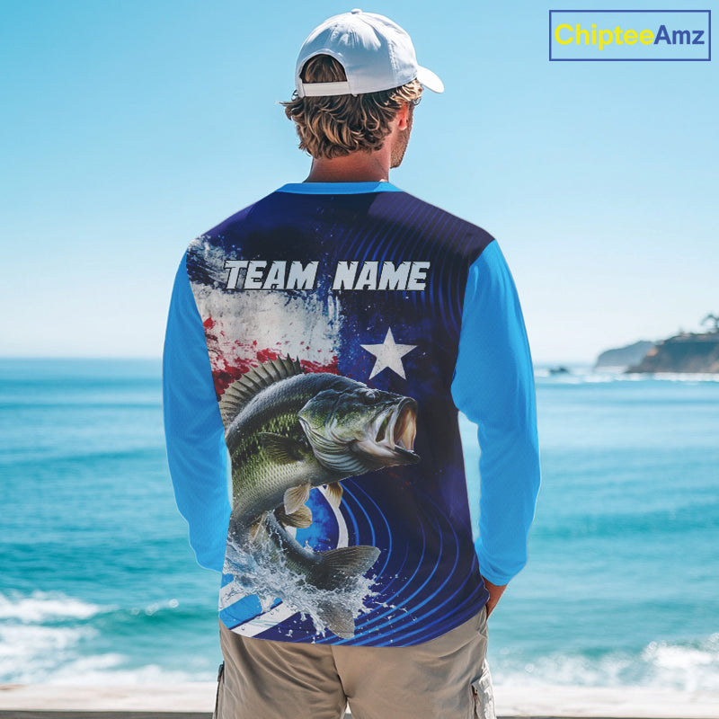 Largemouth Bass Fishing Shirts Long Sleeve Texas Flag Custom Name Team Name, Fishing Gift NHT608