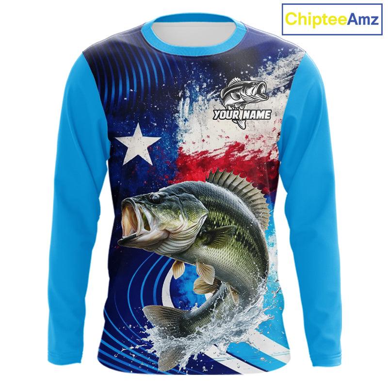 Largemouth Bass Fishing Shirts Long Sleeve Texas Flag Custom Name Team Name, Fishing Gift NHT608