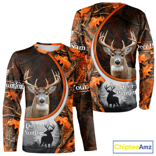 Personalized Deer Hunting 3D All Over Printed Hoodie Orange Autumn Leaves Camo, Hunting Gift NHT322