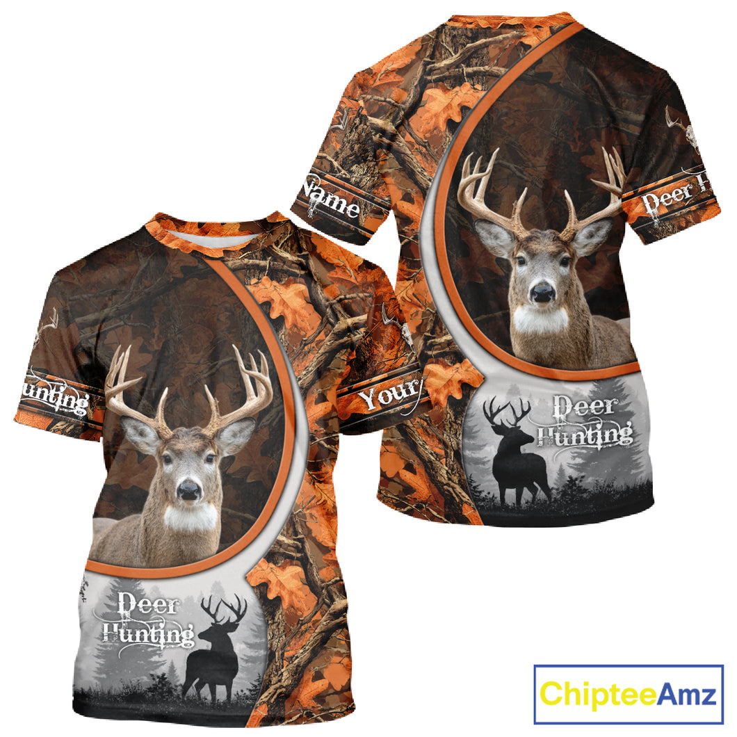 Personalized Deer Hunting 3D All Over Printed Hoodie Orange Autumn Leaves Camo, Hunting Gift NHT322