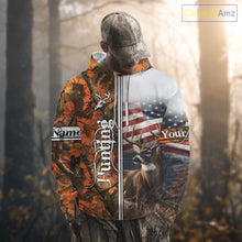 Load image into Gallery viewer, Custom Camouflage Deer Hunting With US Flag For Men, Hoodie Hunting Shirt NHT323