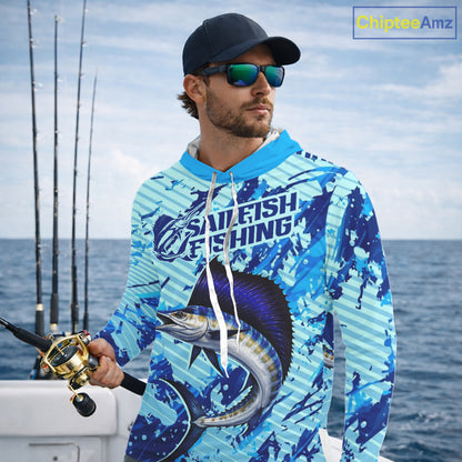 Custom Sailfish Saltwater Fishing Jerseys, Sailfish Hooded  Fishing Shirts Long Sleeve For Men NHT617