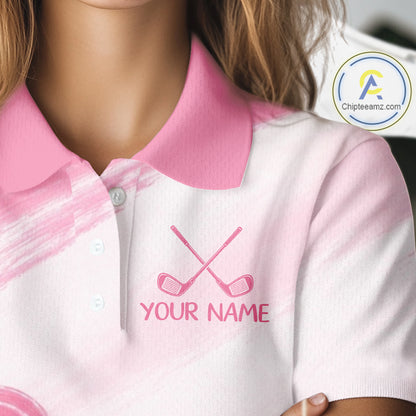 Custom Women's Golf Polo Shirt - Breast Cancer Awareness Pink Ribbon Performance Jersey