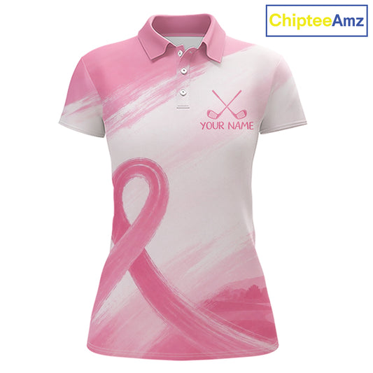 Custom Women's Golf Polo Shirt - Breast Cancer Awareness Pink Ribbon Performance Jersey NHT976 - Women's Short Sleeve Polo...