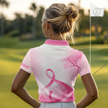 Load image into Gallery viewer, Breast Cancer Awareness Pink Ribbon Golf Polo &amp; Cherry Blossom Personalized Name Lady Golfer