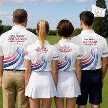 Load image into Gallery viewer, Four people wearing shirts with 'One Nation 250 Years and Counting' on a golf course.