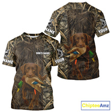Load image into Gallery viewer, Personalized Mallard Duck Hunting Shirt with Chocolate Lab, Custom Dog’s Name Camouflage NHT264