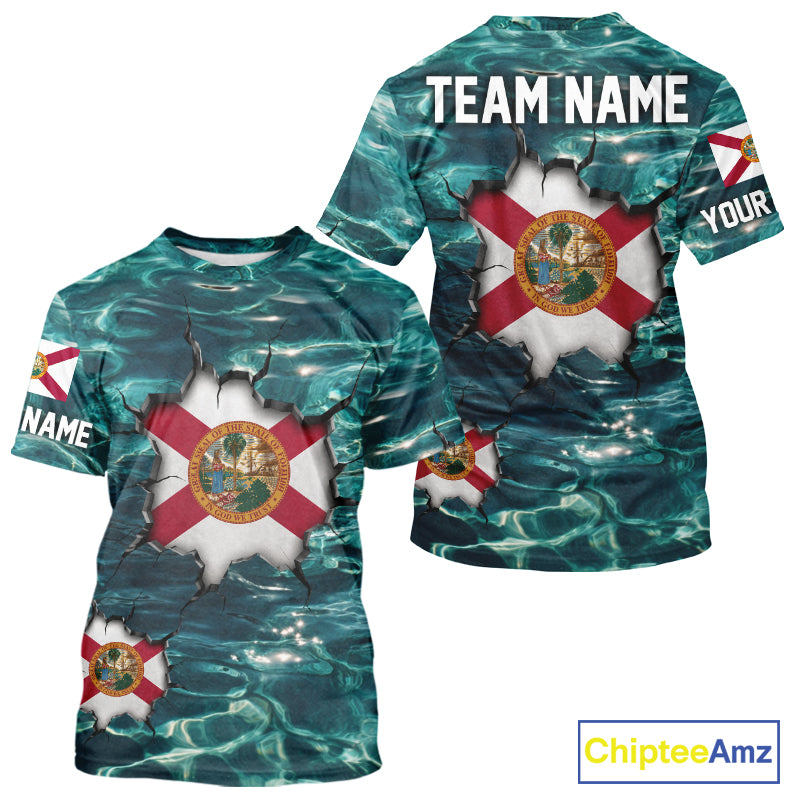 Florida Flag Fish Water Camo Custom T - Shirt Fishing Shirts, Performance Fishing Shirts For Men NHT847