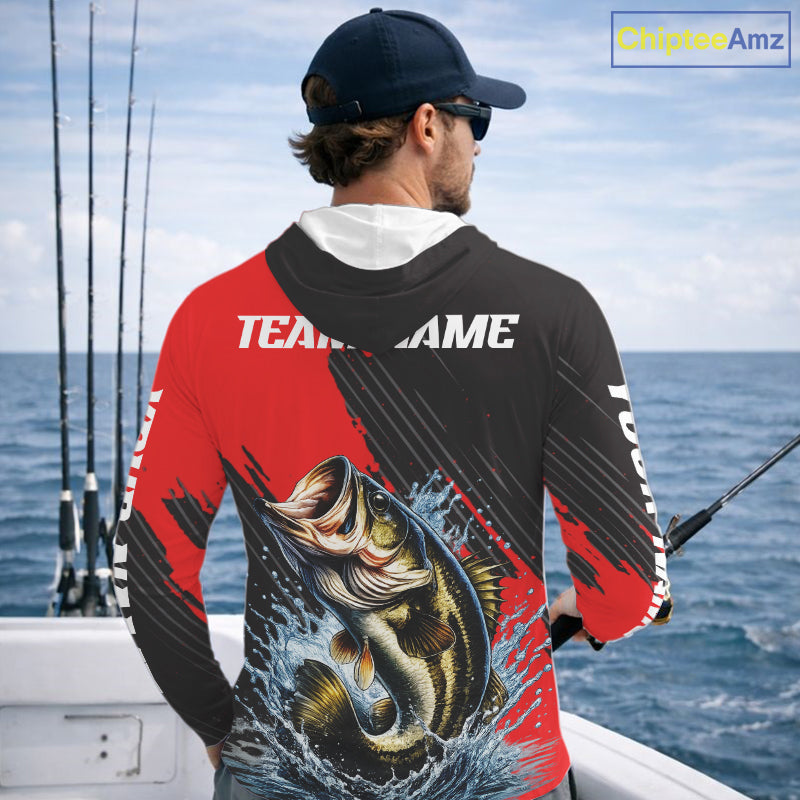 Largemouth Bass Fishing Long Sleeve Hooded Tournament Shirts, Personalized Bass Fishing Jerseys NHT431