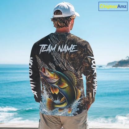 Walleye Fishing Shirts Long Sleeve Camouflage For Men, Walleye Fishing Apparel NHT434