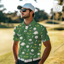 Load image into Gallery viewer, Green Golf Pattern Polo Golf Shirt For Mens Custom Golf Clothes, Best Golf Gifts NHT621