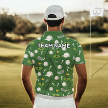 Load image into Gallery viewer, Green Golf Pattern Polo Golf Shirt For Mens Custom Golf Clothes, Best Golf Gifts NHT621
