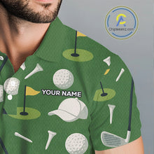 Load image into Gallery viewer, Green Golf Pattern Polo Golf Shirt For Mens Custom Golf Clothes, Best Golf Gifts NHT621