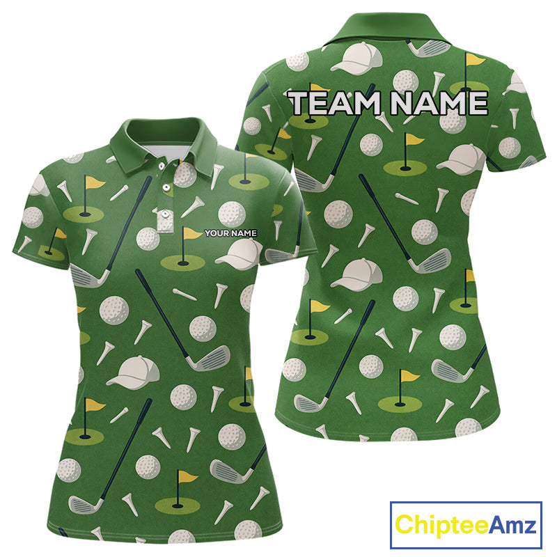 Green Golf Pattern Polo Golf Shirt For Womens Custom Golf Clothes, Best Golf Gifts NHT621