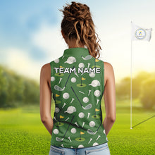 Load image into Gallery viewer, Green Golf Pattern Sleeveless Polo Golf Shirt For Womens Custom Golf Clothes, Best Golf Gifts NHT621