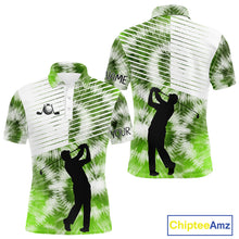 Load image into Gallery viewer, White And Green Mens Tie Dye Golf Polo Shirts Custom Golf Human Golf Team Polo Shirts NHT622