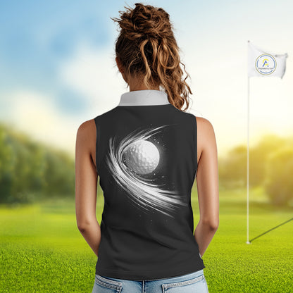 Personalized Gray Sleeveless Golf Polos Shirts For Womens Custom Golf Ball Clubs, Best Golf Gift NHT627
