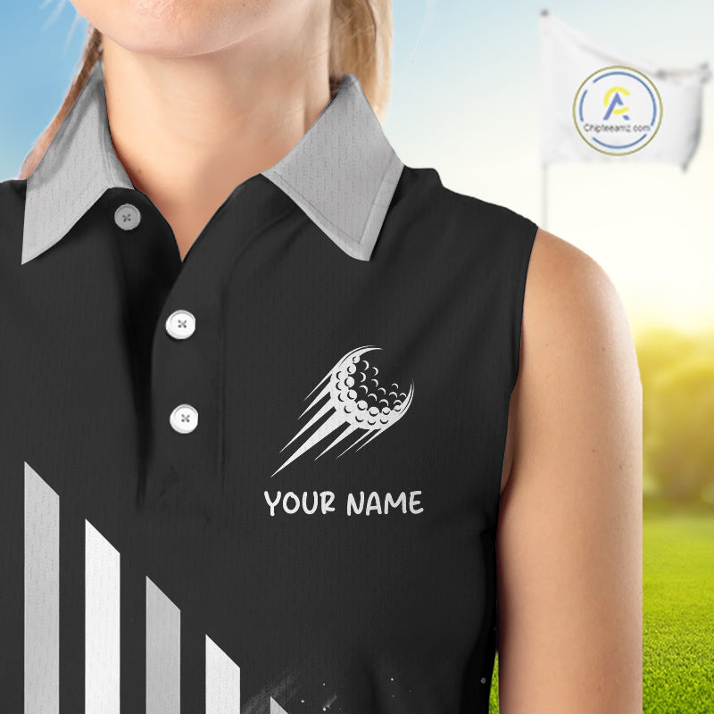Personalized Gray Sleeveless Golf Polos Shirts For Womens Custom Golf Ball Clubs, Best Golf Gift NHT627