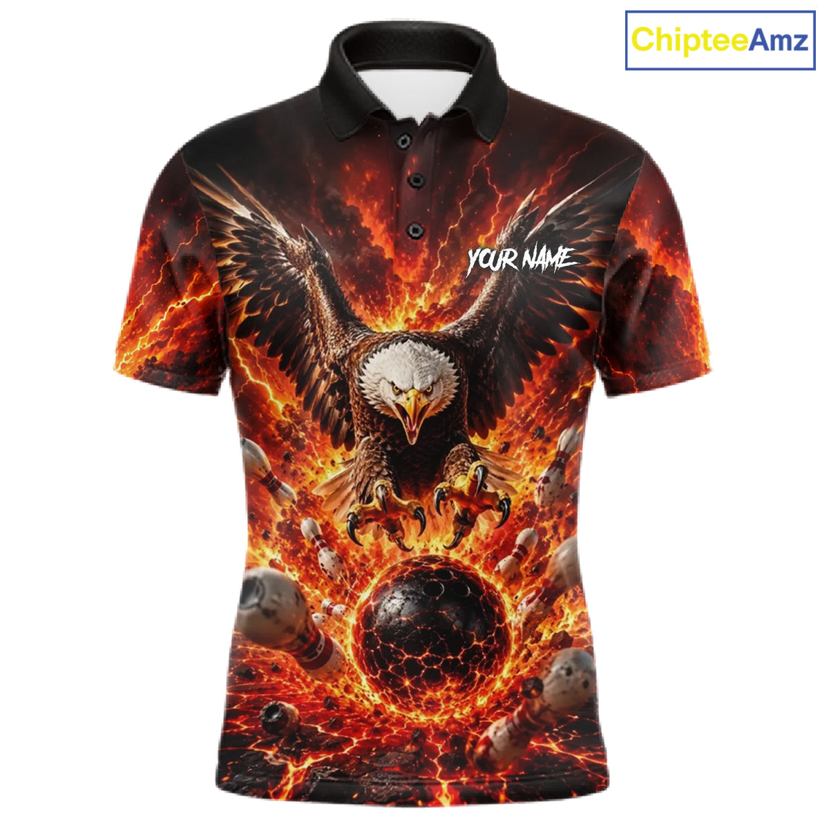 Custom Eagle Fire Flame Personalized Bowling Polo & Quarter-Zip Shirt Gift For Men 