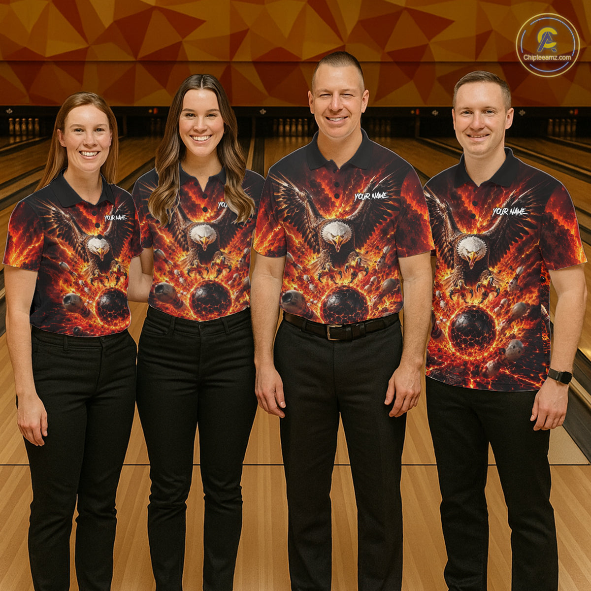 Custom Eagle Fire Flame Personalized Bowling Polo & Quarter-Zip Shirt Gift For Men NHT1159