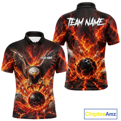 Custom Eagle Fire Flame Personalized Bowling Polo & Quarter-Zip Shirt Gift For Men NHT1159