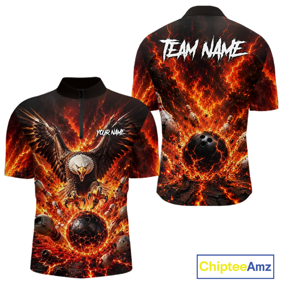 Fire-themed sports jersey with eagle design on a white background, featuring 'Chiptee Amz' branding.