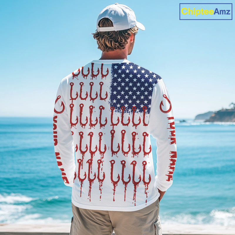 American Flag & Hook UV Protection Fishing Shirt – Fishing Jersey For Anglers NHT390