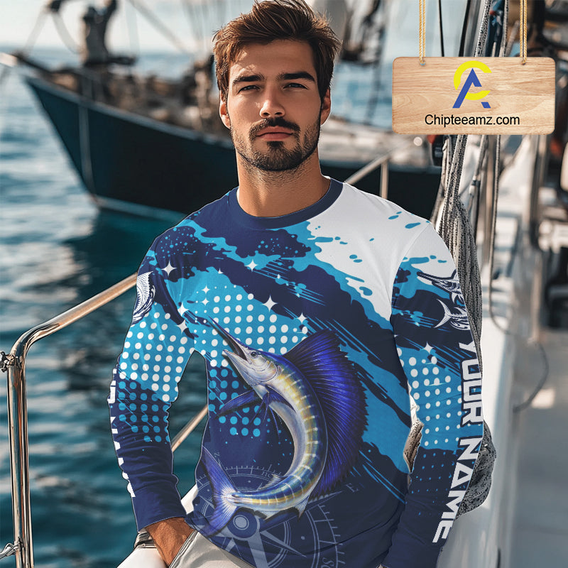 Custom Sailfish Long Sleeve Fishing Shirts For Men, Design Sailfish Fishing Jerseys NHT632