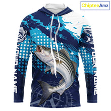 Load image into Gallery viewer, Custom Striped Bass Long Sleeve Hooded Fishing Shirts For Men, Design Striped Bass Fishing Jerseys NHT635