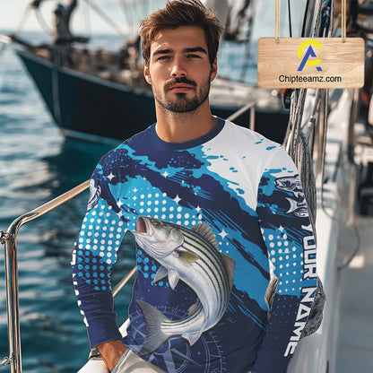 Custom Striped Bass Long Sleeve Fishing Shirts For Men, Design Striped Bass Fishing Jerseys NHT635