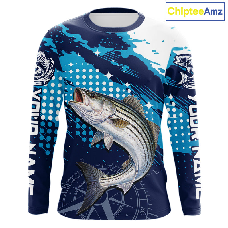 Custom Striped Bass Long Sleeve Fishing Shirts For Men, Design Striped Bass Fishing Jerseys NHT635