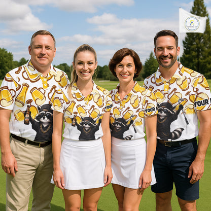 Funny Raccoon Beer Golf Polo Shirt Personalized Name Custom Golf Shirt Golfer Gift For Men NHT1002