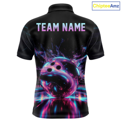 Black polo shirt with colorful design and 'TEAM NAME' text on the back, brand 'ChipteeAmz' visible.