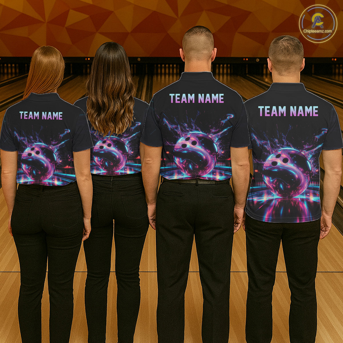 Custom Neon Glow Bowling Jersey, Personalized Purple Cyan Light Polo & Quarter-Zip Shirt NHT1170
