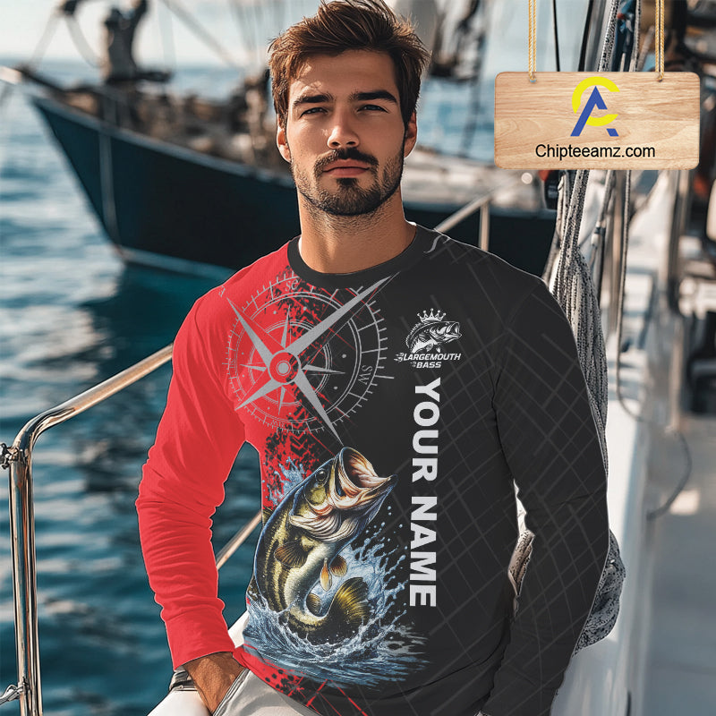 Personalized Bass Performance Fishing Shirts , Red Camo Bass Compass Tournament Shirts NHT495