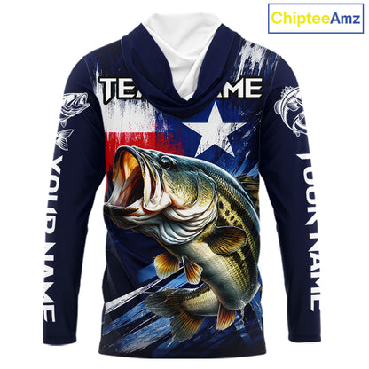 Personalized Bass Long Sleeve Performance Fishing Shirts, Hooded Bass Custom Texas Fishing Jersey  NHT502