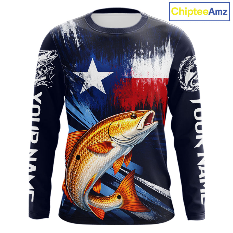 Personalized Redfish Long Sleeve Performance Fishing Shirts, Redfish Custom Texas Fishing Jersey NHT503