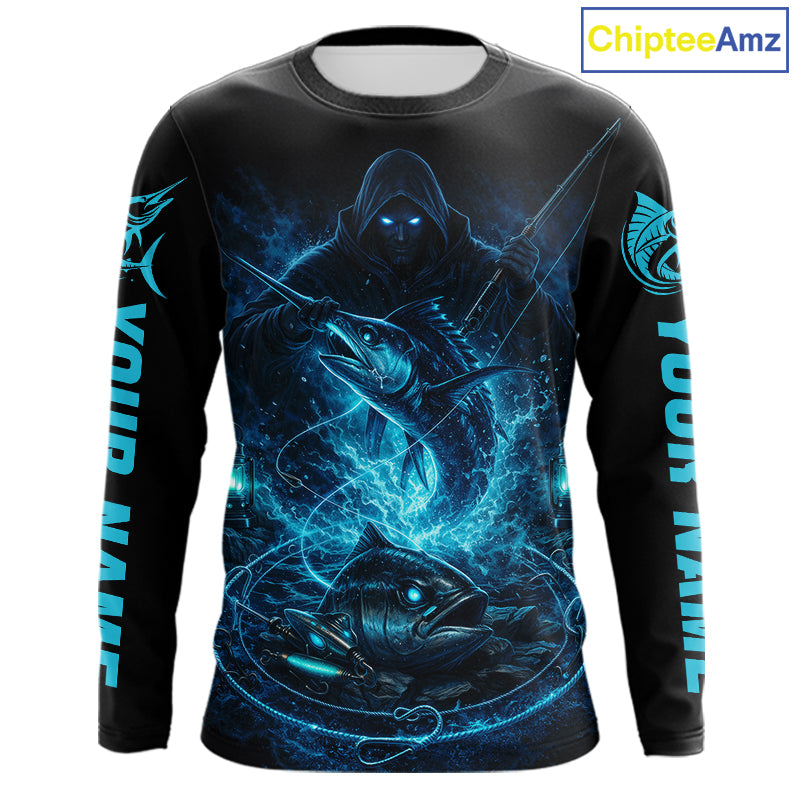 Personalized Marlin Fishing Shirt Long Sleeve For Men, Marlin Action Angler Shirt NHT436