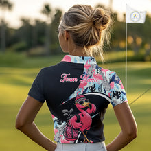 Load image into Gallery viewer, Funny Pink Flamingo Pattern Tropical Flamingo Golf Polo Shirt For Womens, Custom Flamingo Golf Shirt For Team NHT653