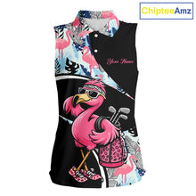 Load image into Gallery viewer, Funny Pink Flamingo Pattern Tropical Flamingo Sleeveless Womens Golf Polo Shirt, Custom Flamingo Golf Shirt For Team NHT653