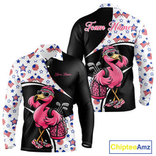 Load image into Gallery viewer, Funny Pink Flamingo Pattern American Flag Golf Polo Shirt For Men, Custom Flamingo Golf Shirt For Team NHT655