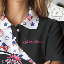 Load image into Gallery viewer, Funny Pink Flamingo Pattern American Flag Golf Polo Shirt For Womens, Custom Flamingo Golf Shirt For Team NHT655